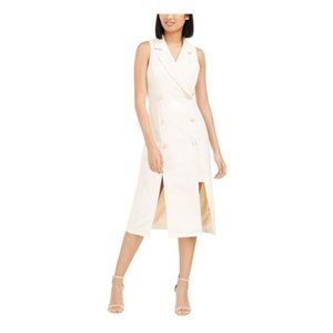 FOXIEDOX Womens Ivory Sleeveless Below The Knee Wrap Dress